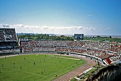 View of the stadium before the remodeling for the FIFA World Cup 1978. Only one tier of the Sivori stand had been built by then