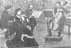 Vilemina Norman Neruda leading a string quartet, about 1880
