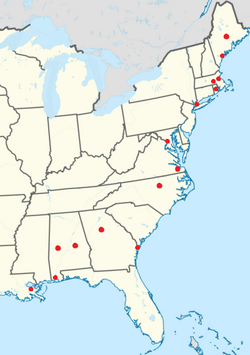 Rhoticity dominates in North American English, but The Atlas of North American English found over 50 per cent non-rhoticity, with at least one local speaker in each US metropolitan area (marked with a red dot) and non-rhotic AAVE pronunciations found primarily among African Americans regardless of location.