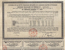 Ottoman Loan certificate, 1933; printed in French
