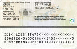 Sample back of a German identity card issued since 2024