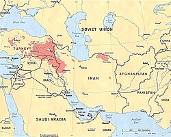 Kurdish-inhabited areas of the Middle East and the Soviet Union in 1986, according to the U.S. Central Intelligence Agency (CIA)