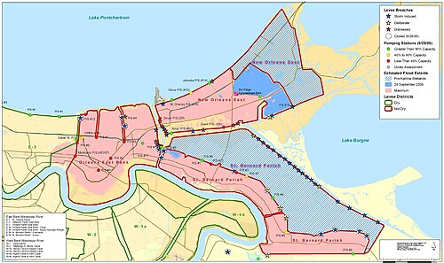 A map of levee breaches in New Orleans