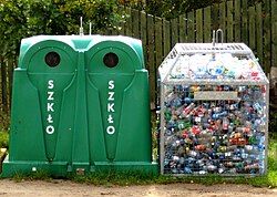 Early sorting of recyclable materials: glass and plastic bottles in Poland.