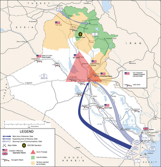Map of the invasion routes and major operations/battles of the Iraq War through 2007