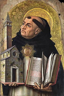 Thomas Aquinas, an Italian Dominican friar and priest, the foremost Scholastic thinker,[516] as well as one of the most influential philosophers and theologians in the Western tradition.[517]