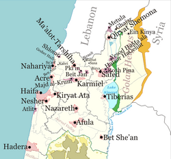 Map showing some of the localities in Israel and the Golan Heights hit by rockets fired from Lebanese soil as of Monday 7 August