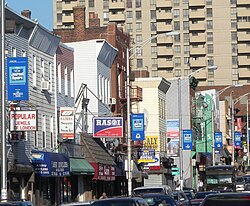 India Square in Jersey City, New Jersey, known as Little Bombay,[140] home to the highest concentration of Asian Indians in the Western Hemisphere.[141]