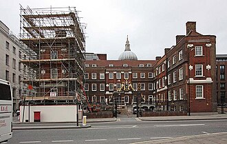 The College of Arms in March 2009, with scaffolding on the west wing of the building after the 2009 fire