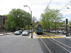 The C branch runs in a dedicated median but has many street crossings