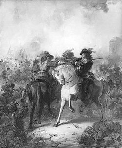 Hendrik Overkirk saves William of Orange from a French dragoon at the Battle of Saint-Denis, by Jacob de Vos