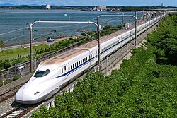 The Shinkansen N700 Series Nozomi travels between Tokyo and Osaka in around two and a half hours.[11]