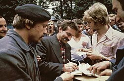 Wałęsa signs autographs during the strike in August 1980.
