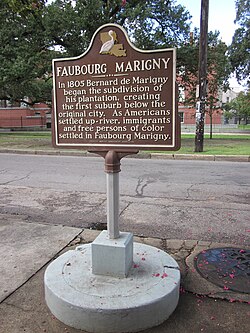 Marker commemorating the 1805 founding of the faubourg