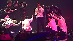 Got7 performing in Hong Kong in August 2018 during the Eyes On You World Tour.