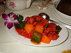 Chinese style tofu from Buddhist cuisine is prepared as an alternative to meat.