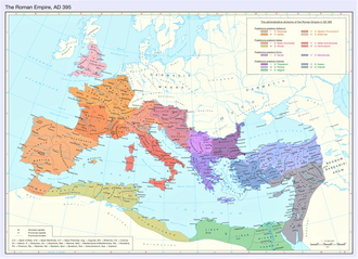 The administrative divisions of the Roman Empire in 395 AD