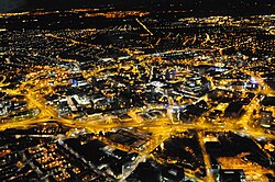 The city centre at night, seen in April 2013
