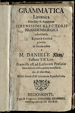 Daniel Klein's Grammatica Litvanica, the first printed grammar of Lithuanian, published in Königsberg in 1653