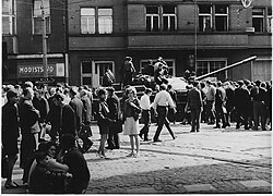 Soviet tank in Bratislava during the Warsaw Pact invasion of Czechoslovakia in 1968
