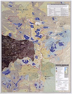 Greater Jerusalem, May 2006. CIA remote sensing map showing areas they consider settlements, plus refugee camps, fences, walls, etc.