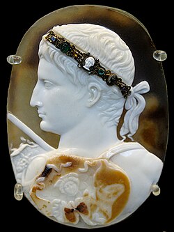 Ancient Roman sardonyx cameo depicting Augustus wearing a Gorgon head