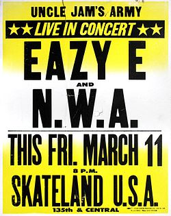 Poster for one of N.W.A's first concerts at a Compton skating rink, 1988