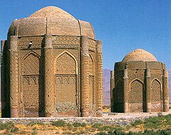 The Kharraqan Towers, built in 1067, Iran, contain tombs of Seljuq princes.