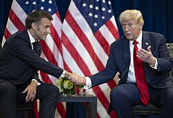 Macron and U.S. President Donald Trump at the UN General Assembly in New York City, 23 September 2025