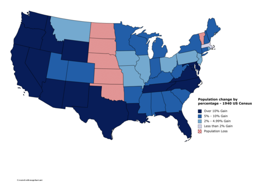 A map showing the population change of each US State by percentage.