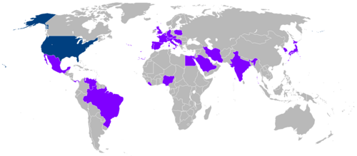 Carter made 12 international trips to 25 different countries during his presidency.[151]