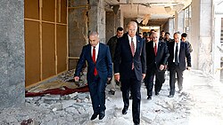Vice President Joe Biden inspects damage to the Grand National Assembly during a visit to Ankara on 24 August 2016.