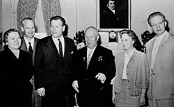 The Khrushchev family with New York Governor Nelson Rockefeller at the Waldorf Astoria in 1959
