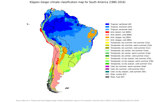 Köppen-Geiger climate classification map for South America[69]