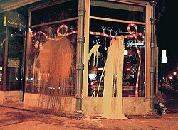 Coffee shop attacked with paint in alleged anti-gentrification attack in the St-Henri neighborhood of Montreal, January 2012