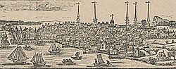 New Haven as it appeared in a 1786 engraving