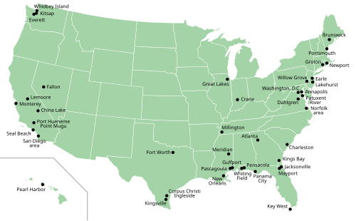 Map of naval bases in the United States