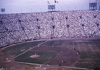 1959 World Series action at the Los Angeles Memorial Coliseum
