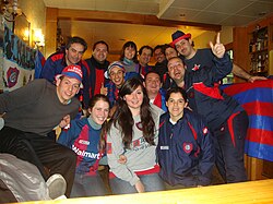 Supporters of Club Atlético San Lorenzo de Almagro of Barcelona.