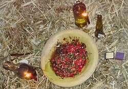 An offering of food to the spirits made in an Umbanda ritual