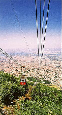 The scenery of Bursa from Uludağ with the old aerial tramway