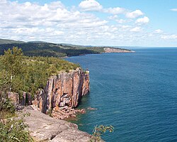 Palisade Head on Lake Superior was formed from a Precambrian rhyolitic lava flow.[58]