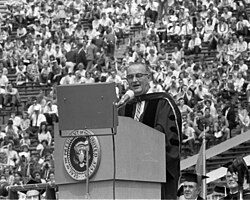 President Johnson formally presented his specific goals for the Great Society during a speech at the University of Michigan, May 1964.