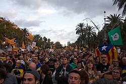Pro-independence supporters during a rally in Barcelona, 10 October 2017