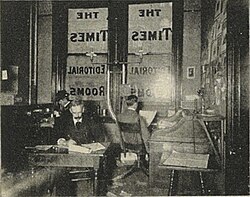 "Quarters of the news editor", one in a group of four photos in the brochure Seattle and the Orient (1900), collectively captioned "The Seattle Daily Times—Editorial Department"