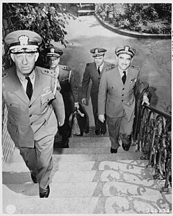 U.S. Navy Captain A. S. McDill (left rear), aide-de-camp to Fleet Admiral Ernest J. King, at the Potsdam Conference in April 1945
