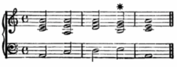 Chord progression in A minor demonstrating the minor V chord.