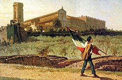 The first Italian flag brought to Florence by Francesco Saverio Altamura (1859)