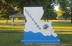 Louisiana entrance sign off Interstate 20 in Madison Parish east of Tallulah