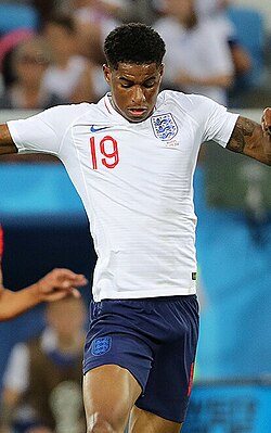 Rashford playing for England at the 2018 FIFA World Cup